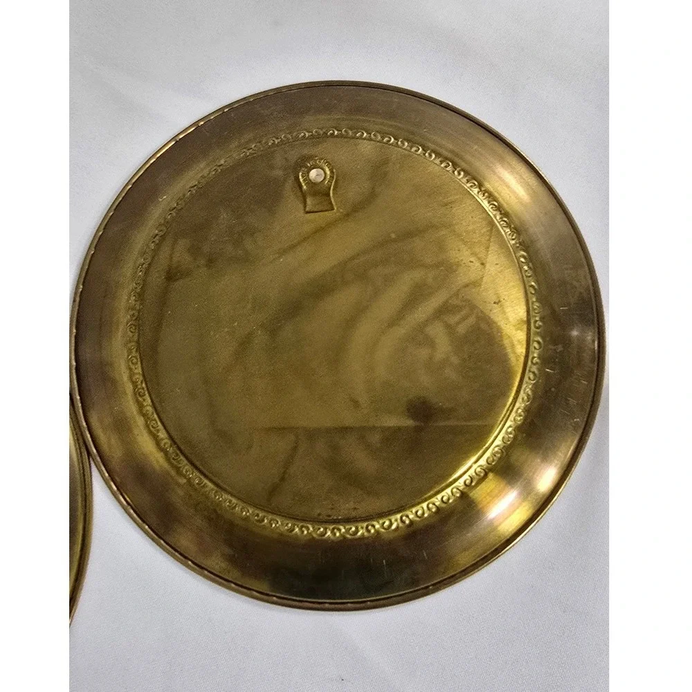2 Vtg foil art brass wall plates England cottagecore countryside old world